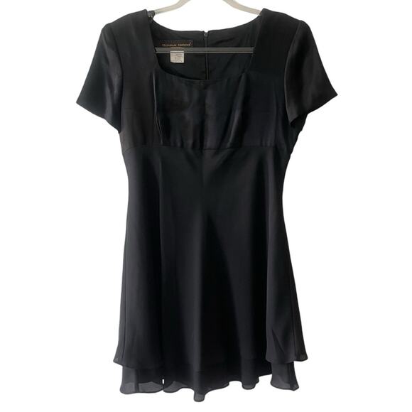 Donna Ricco Dresses & Skirts - Donna Rico Vintage Short Sleeve Satin Bodice 2 Tier Chiffon Skirt Dress Black 8